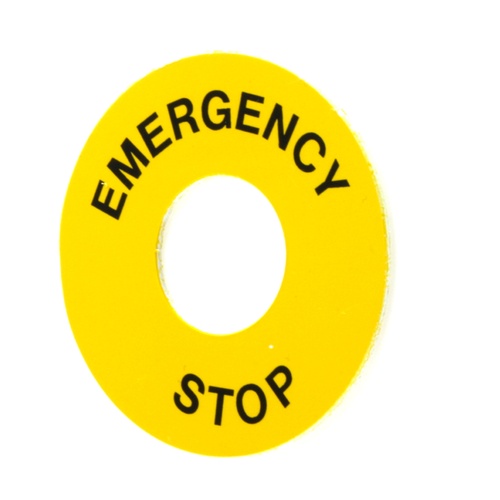 Pushbutton Label Yellow Disc - EMERGENCY STOP